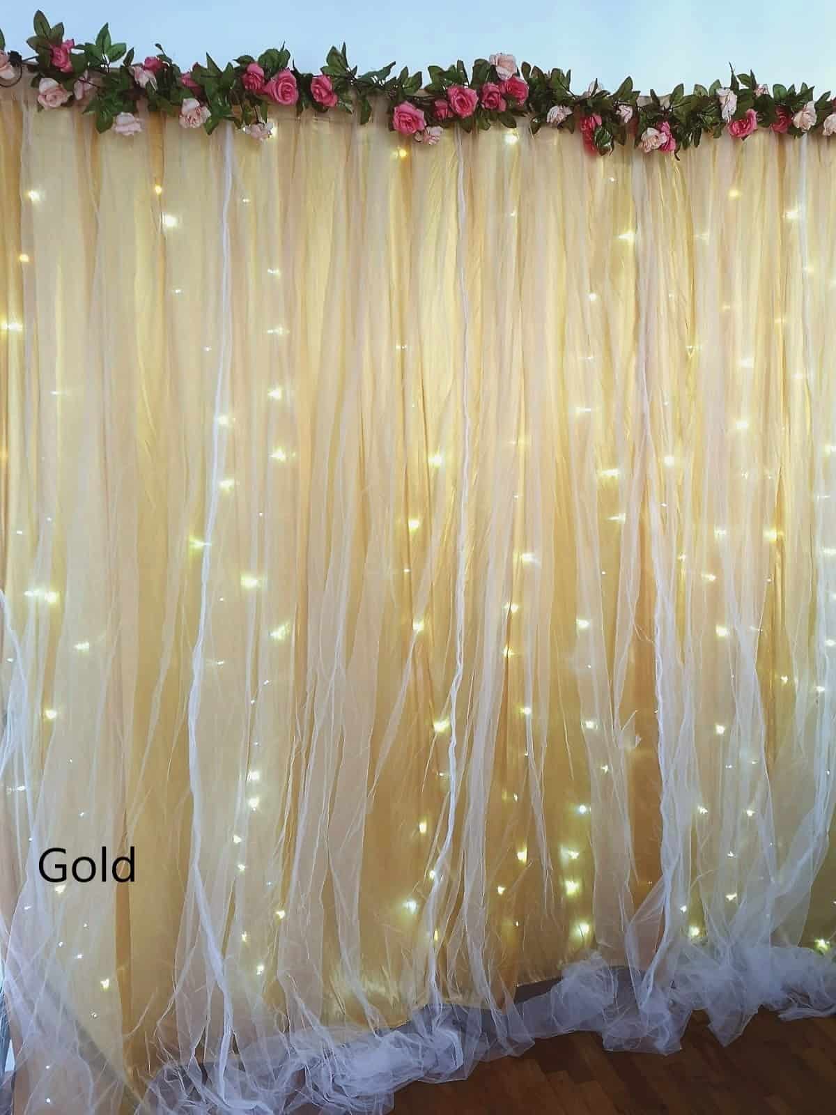 Colour backdrop with stand, LED fairy lights, with flower vines
